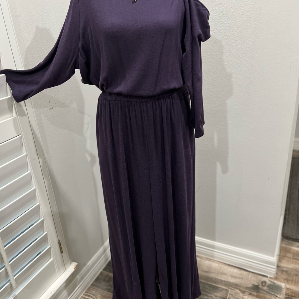 Lane Bryant off the shoulder, eggplant color, elastic waist, wide legged, romper